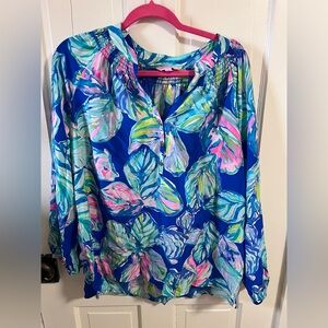 Lilly Pulitzer FLAW! Size XL silk Elsa top in Casa Del Sol